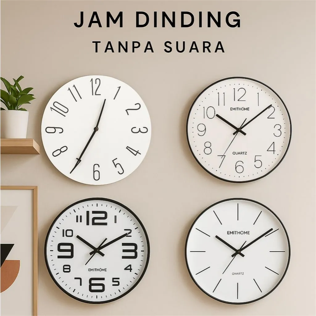 Jam Dinding Minimalis Tanpa Suara Bulat Quartz Indoor Wall Silent Clock Round Shape 30cm