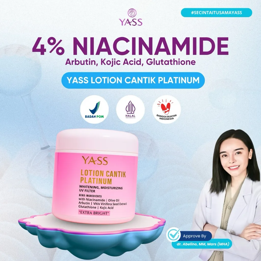[KEMASAN BARU] Yass Beauty Lotion Cantik Platinum Body Whitening Cream 230gr – NEW FORMULA BPOM 5x Lebih Cepat Putih!