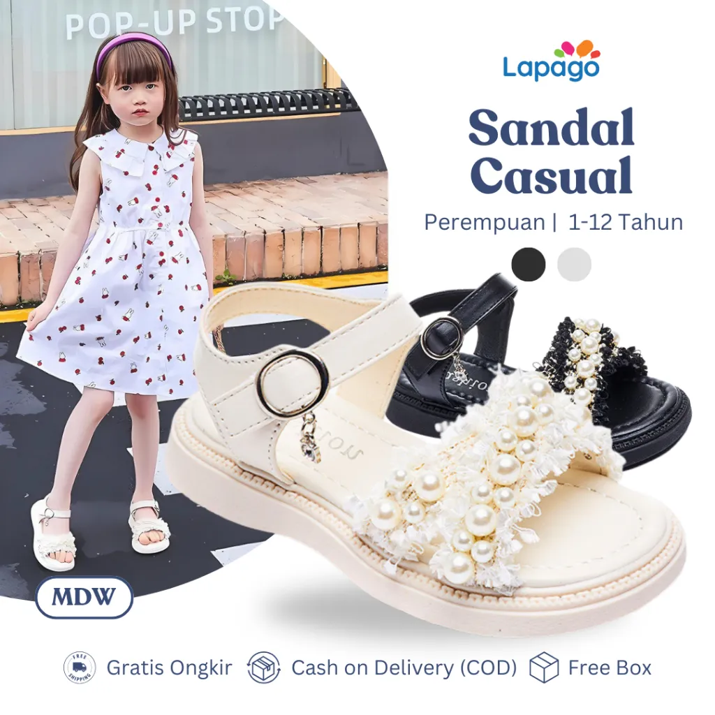 LAPAGO FREE BOX Sandal Mutiara Anak Perempuan Casual  Usia 1 - 12 Tahun Type MDW
