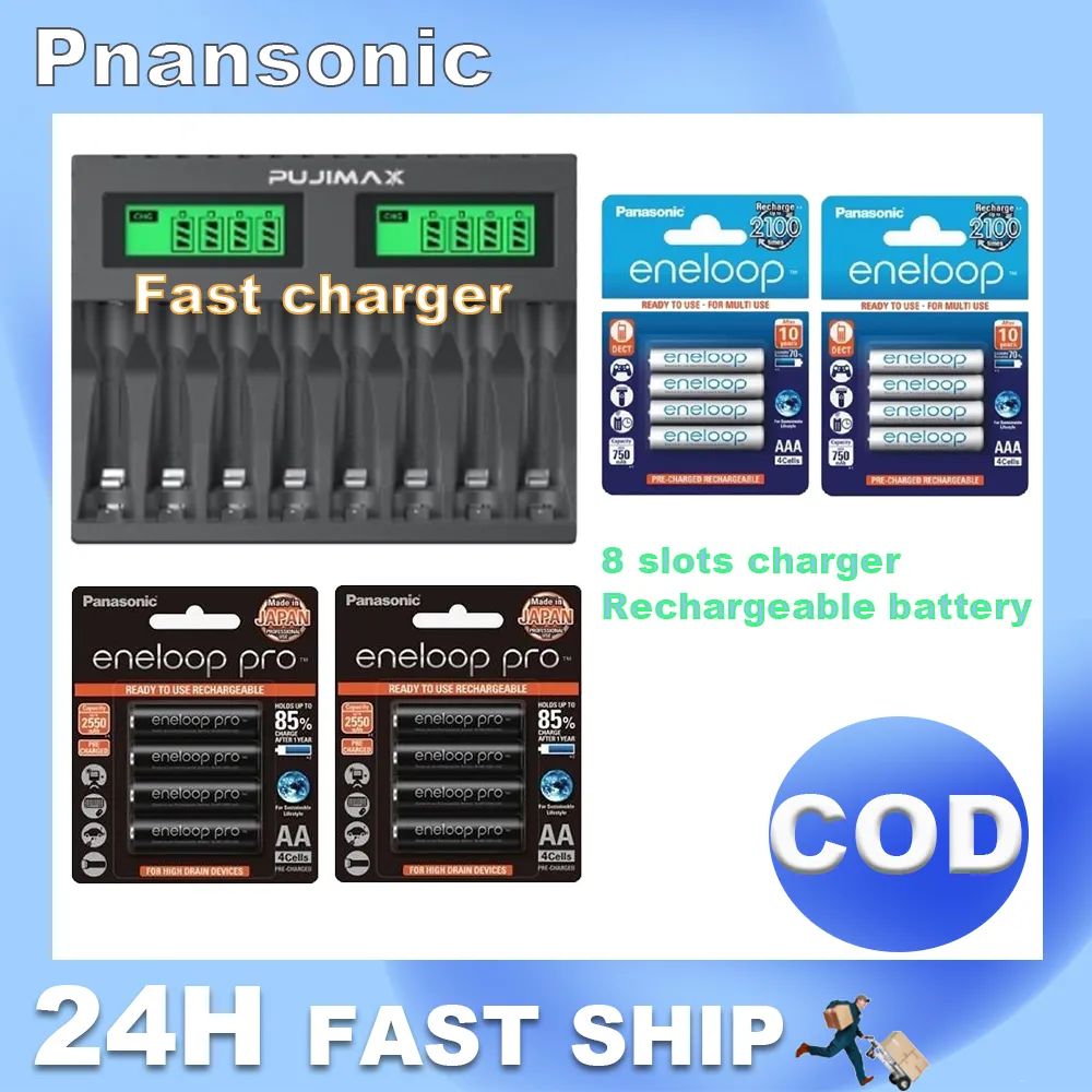 In stock//*Fast Charger 8 Slot LCD Display + Panasonic Eneloop Batre Isi Ulang AA/AAA - NiMH/NiCd Compatible Quick Charge Indikator LCD Pengisi Daya Baterai