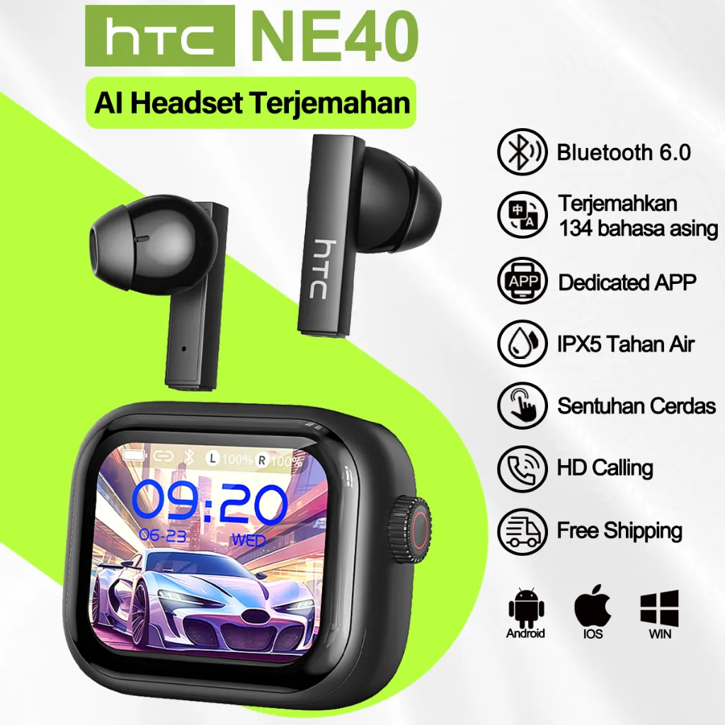 HTC NE40 True Wireless Earphones Bluetooth V6.0 In-ear TWS LED Display High Fidelity for Gaming Office Sports Music & Phone Calls TWS Earbuds IPX5 Waterproof Earphones Built-in Microphone In Ear Earphones HI-FI Bass headset olahraga earphone sport