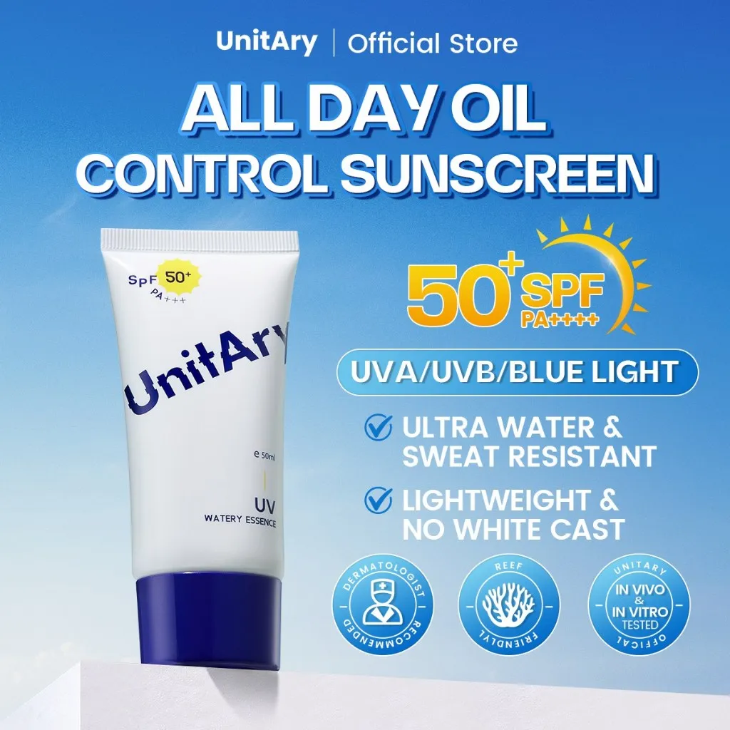 [Kulit Berminyak][IN VIVO & NON COMEDOGENIC TESTED]Unitary UV Watery Essence SPF 50+ PA+++ 50ml Kontrol Minyak Mudah Diserap Facial Wajah No White CastBPOM