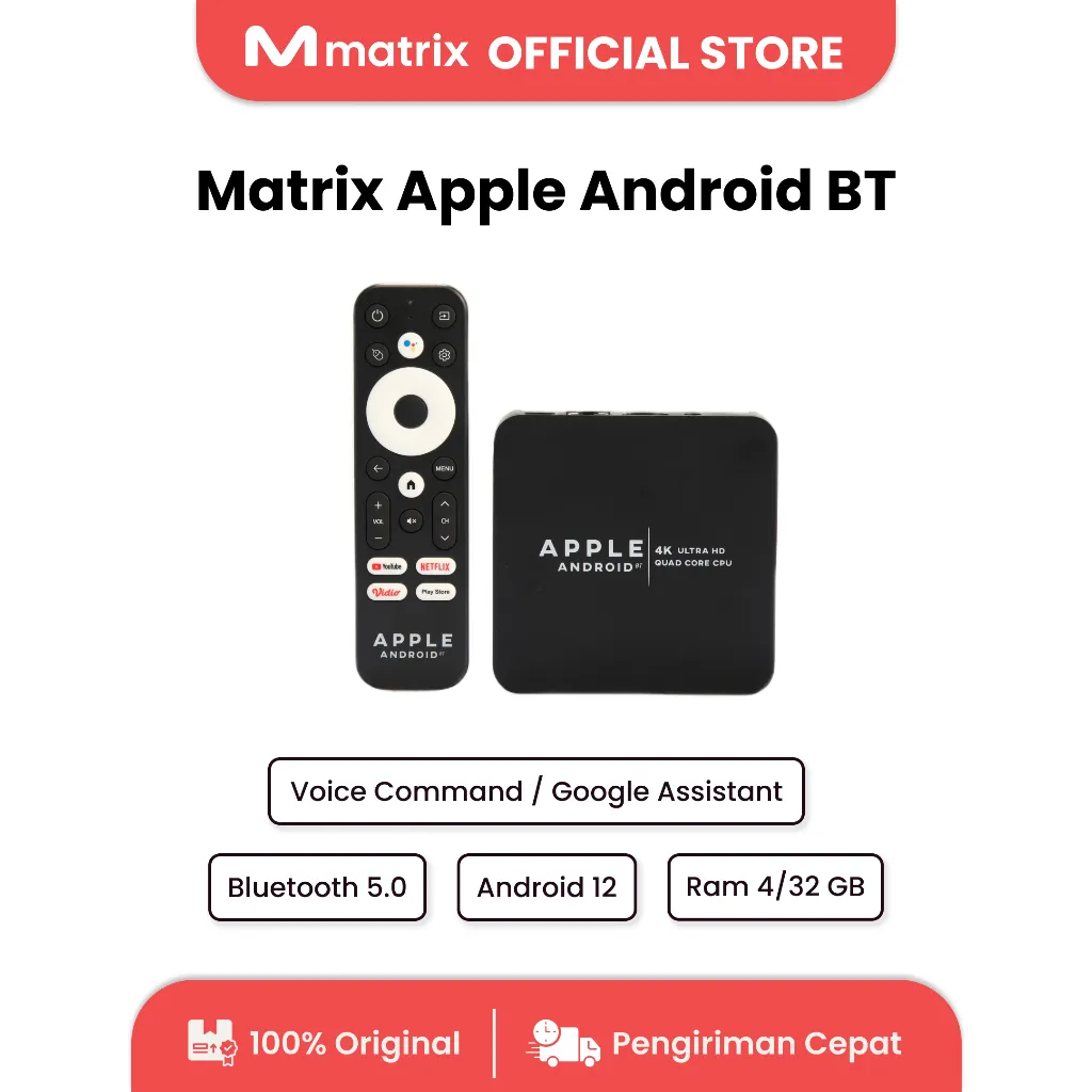MATRIX Apple Android TV Box BT - TV Box Android 12 I Ram 4gb WiFi I Android Box Support Voice Command