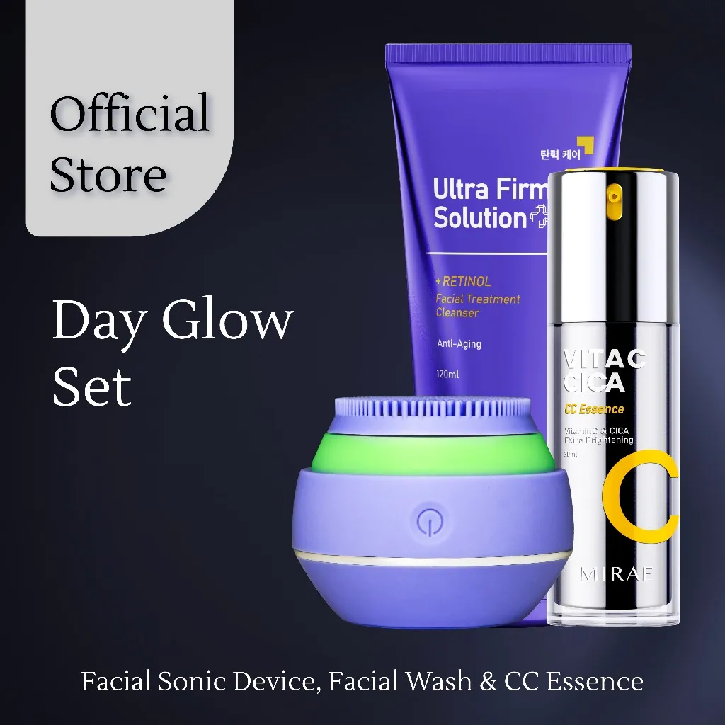 MIRAE Day Glow Set - Device Facial Sonic + Facial Wash + VItamin C - Glowing Samarkan Noda Gelap Flek Hitam / Kulit Kusam / Rawat Jerawat & Cocok untuk Bruntusan