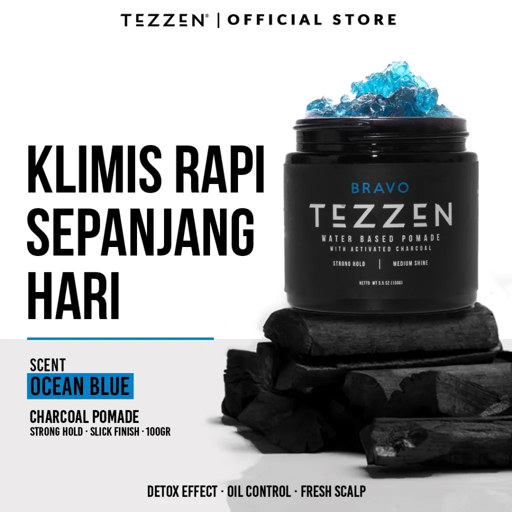 Tezzen Bravo Charcoal Water Based Pomade - Premium Hair Pomade Rambut Keren Rambut Sehat