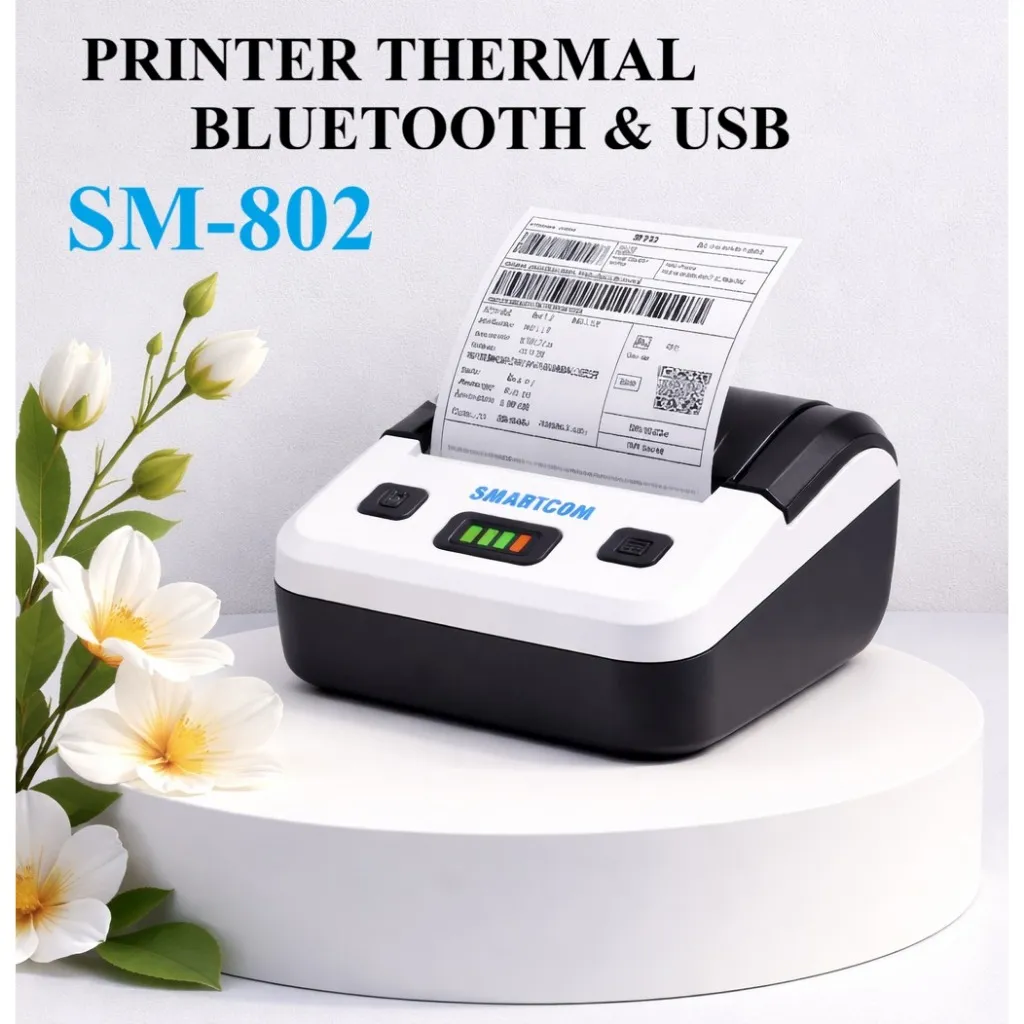 SMARTCOM - Printer Thermal 80mm support Bluetooth USB Printer Resi Alamat Struk Resi