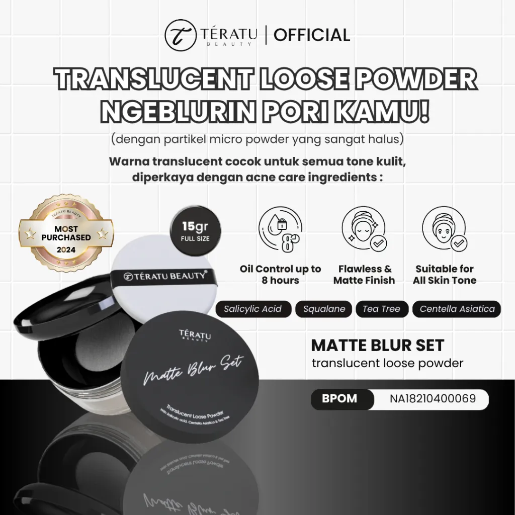 [HIGH DEMAND] TERATU BEAUTY 15 gr Matte Blur Set Translucent Loose Powder with Salicylic Acid, Centella Asiatica, Tea tree