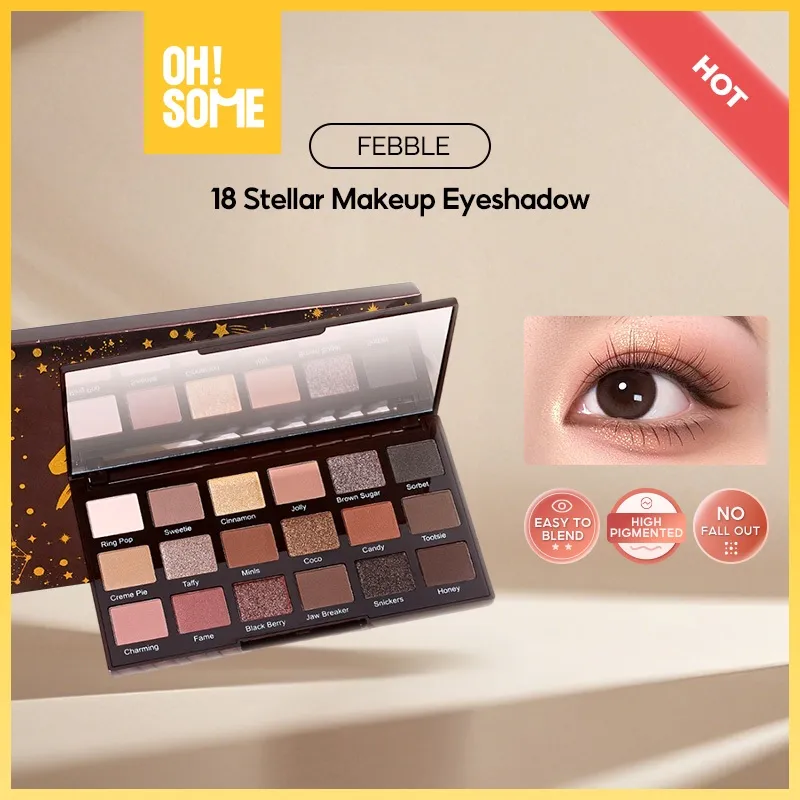 OHSOME-FEBBLE Palette Eyeshadow 18 Warna | Glitter | Smokey Look | Tahan Lama