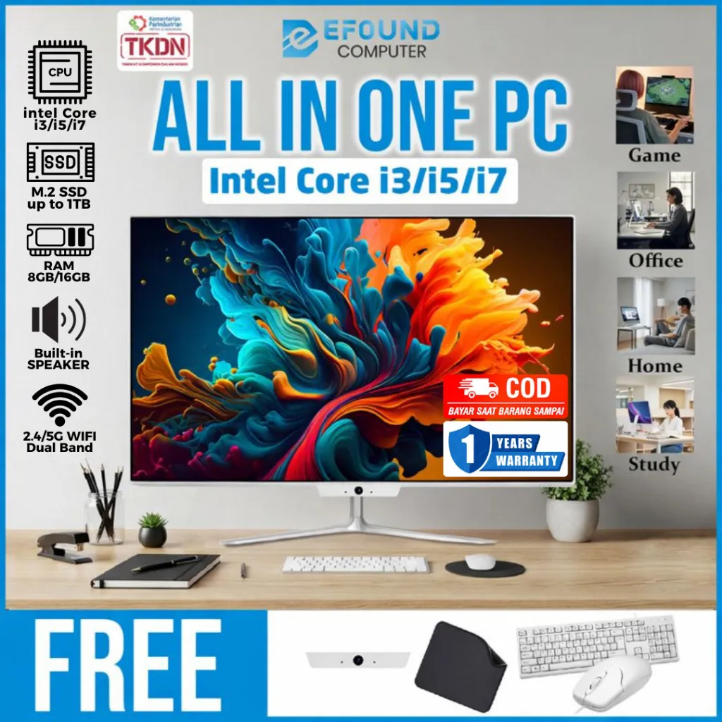 eFound PC All-in-One Intel Core i3/i5/i7 – Super Tipis, Full HD 27 inch Z2, 16GB RAM, 1TB SSD Cocok untuk Rumah, Belajar, Kantor & Sekolah