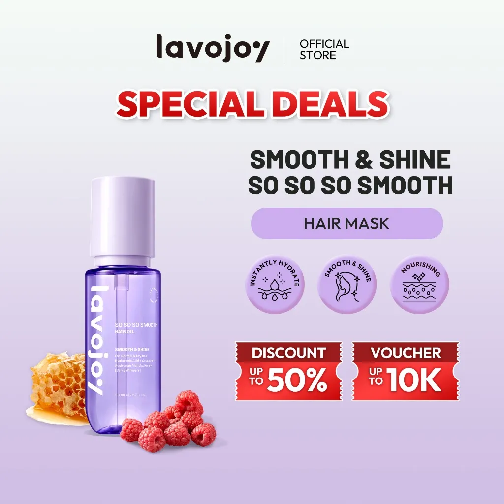 Lavojoy So So So Smooth Hair Oil 80ml  – Hair Oil Rambut Kering & Kusut, Melembutkan, Mengurangi Rambut Mengembang, Perlindungan Rambut Dari Panas Berlebih, Dengan 9 Natural Oils & Vitamin E