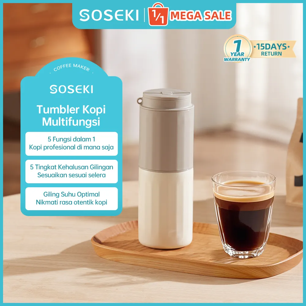 SOSEKI Mesin Kopi 5-in-1 Espresso & Coffee Maker | Giling, Seduh, dan Simpan Dalam Satu Gelas | Mesin Kopi Otomatis Multifungsi Rumah & Kantor
