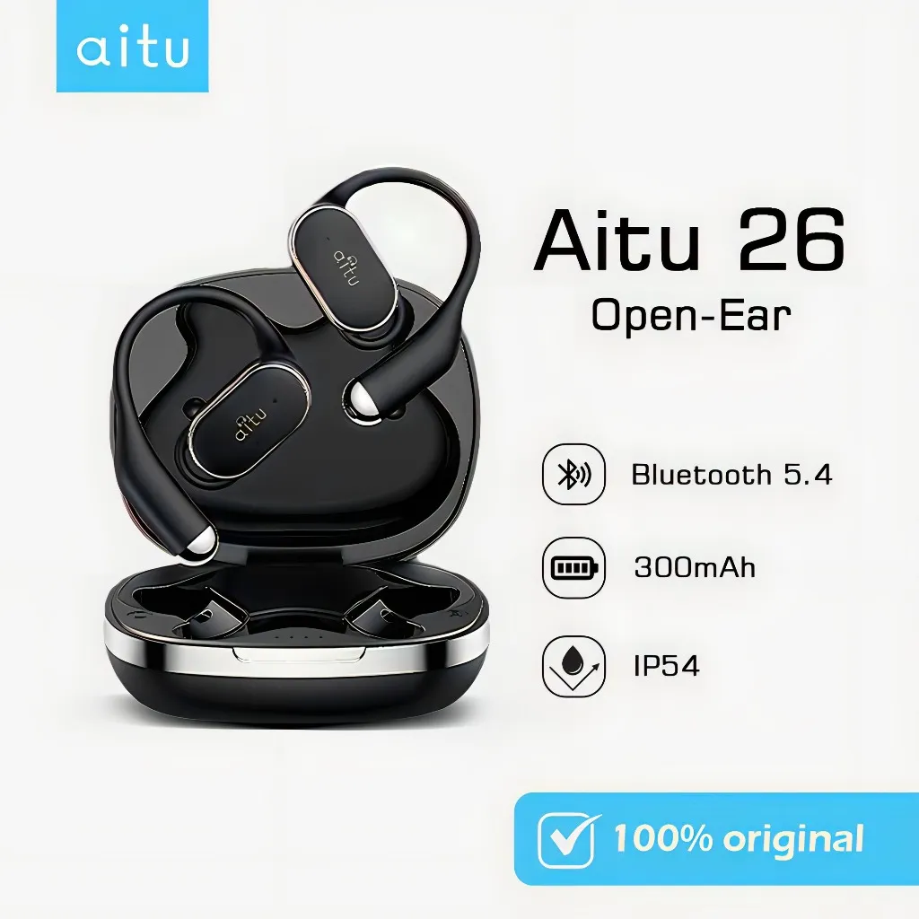 Aitu 26 Bone Conduction Earphone Bluetooth Nirkabel TWS Air Tulang Konduksi Headset Sport Gaming HI FI Stereo