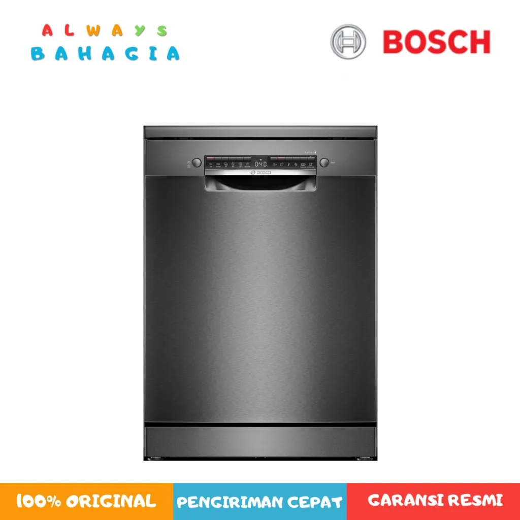 Bosch SMS4HMC25M Free-Standing Dishwasher 60cm Black Inox Seri 4 Mesin Piring Hemat Air Mesin Pembersih Piring