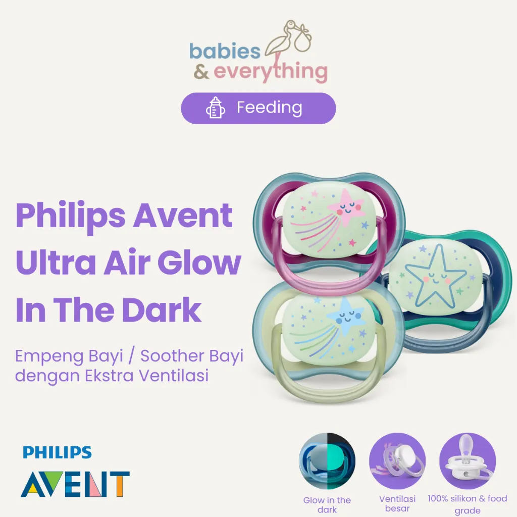 Philips Avent | Empeng Bayi / Soother Bayi | Ultra Air Glow In The Dark | Empeng dengan Ekstra Ventilasi| 0-6M | 6-18M |SCF376/18 SCF376/14 SCF376/13
