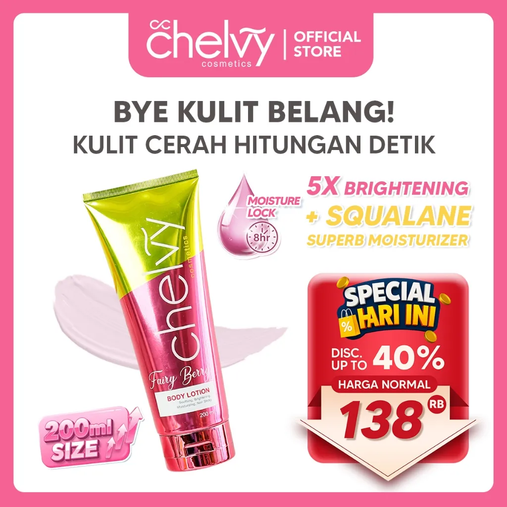 CHELVY Brightening Body Lotion Fairy Berry 200ml | Body Lotion Brightening Mencerahkan Kulit Melembabkan Moisturizer Badan Kaki Tangan
