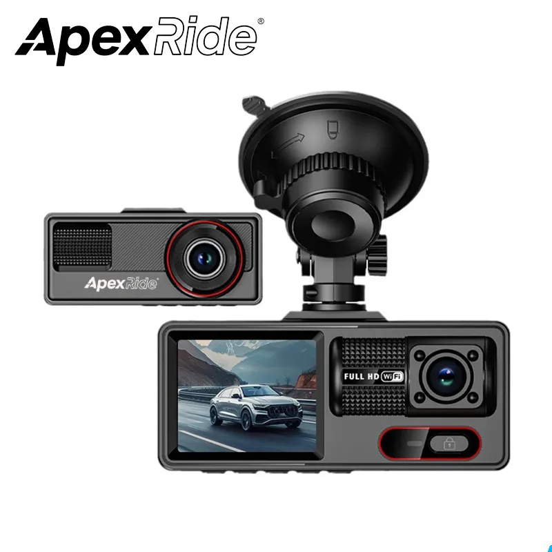 APEXRIDE Mobil Dash Cam WIFI 3 Kamera Mobil Depan Dan Belakang Di Dalam 1080P HD Dash Cam Video Visi Malam 24 Jam Pemantauan Parkir G-sensor