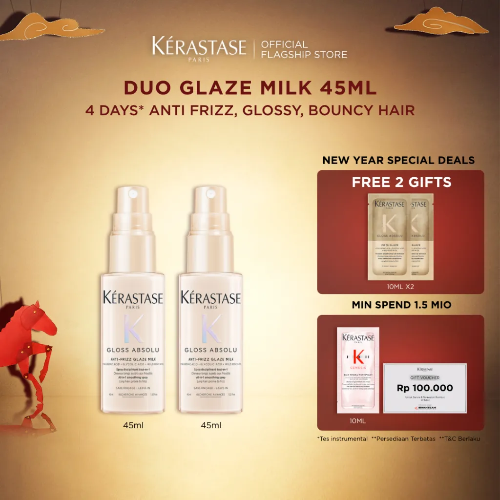 [New Launch] Kerastase Gloss Absolu Glossy Hair Duo Mini Hair Spray - Anti Frizz Glaze Milk 45ml x 2 - Heat Protectant untuk Rambut Glossy dan Bouncy
