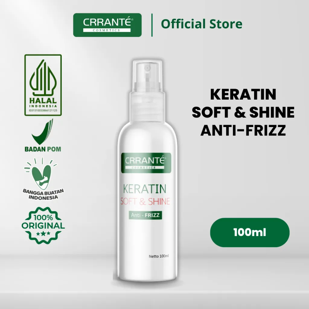Crrante Keratin Anti Frizz Spray – Perawatan Rambut Kusut, Kering, dan Heat Protection