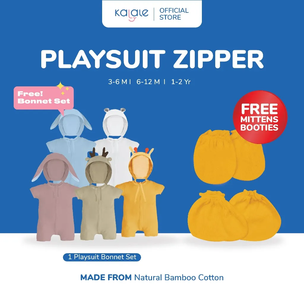 Kalale Baby Playsuit Zipper free Bonnet Animal (Romper / Jumper / Jumpsuit Anak dan Bayi)