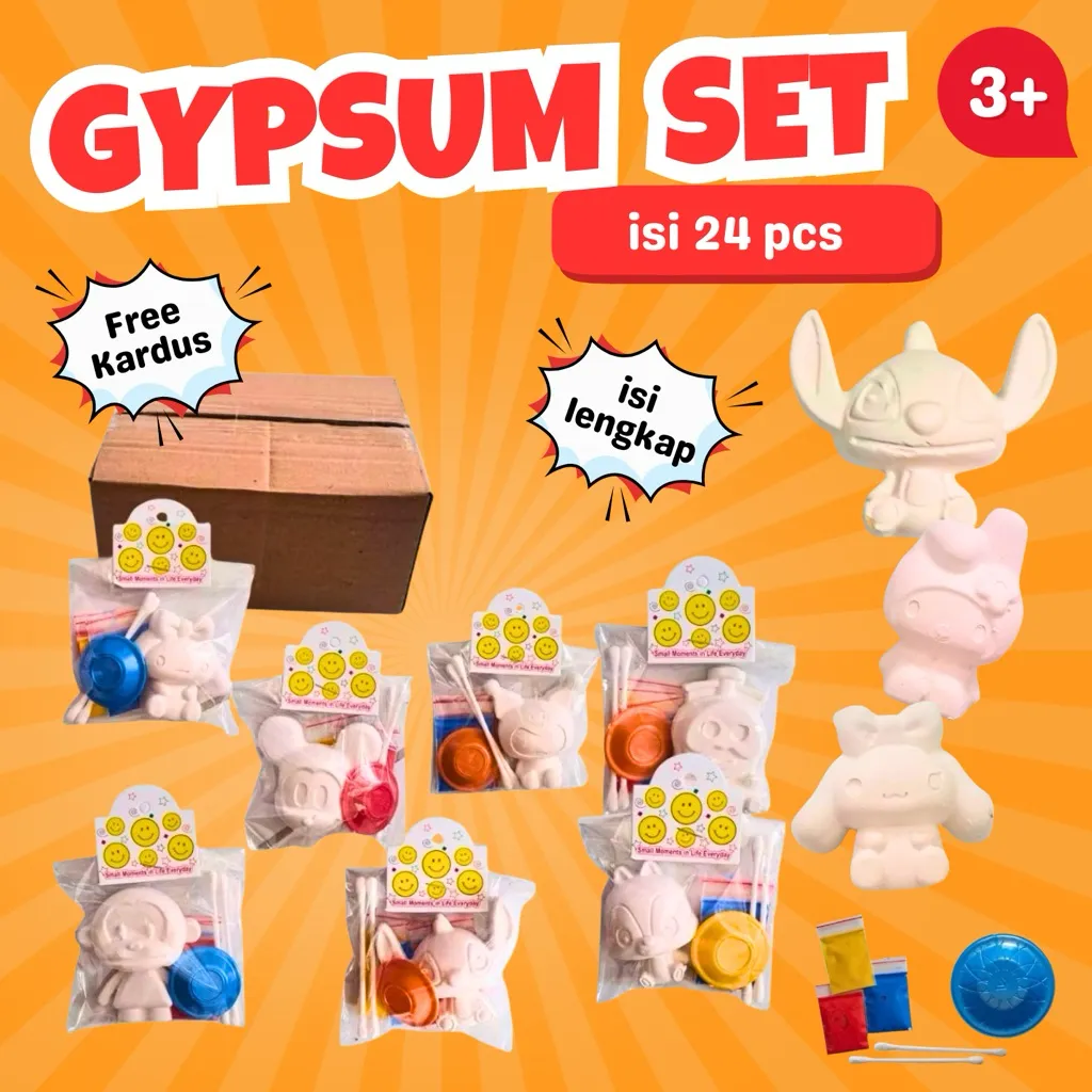 [EDUFUNTOYS] Paket Gypsum 24 Set – DIY mewarnai gypsum Karakter Lucu Anak TK PAUD