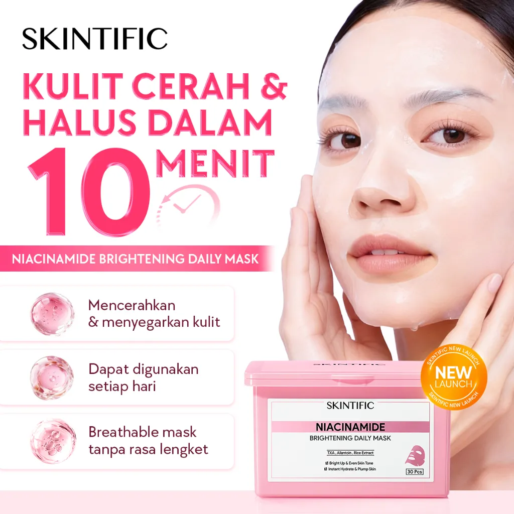 SKINTIFlC - Glowing Niacinamide Brightening Daily Mask 30 sheets |10 MenitHydrate Glow Sheet Masker Wajah Meratakan Warna Kulit Komedo Dan Pori Skincare Skintific Masker Wajah Sheet Mask 30 Days Sleeping Mask Masker Mencerahkan Wajah Kusam