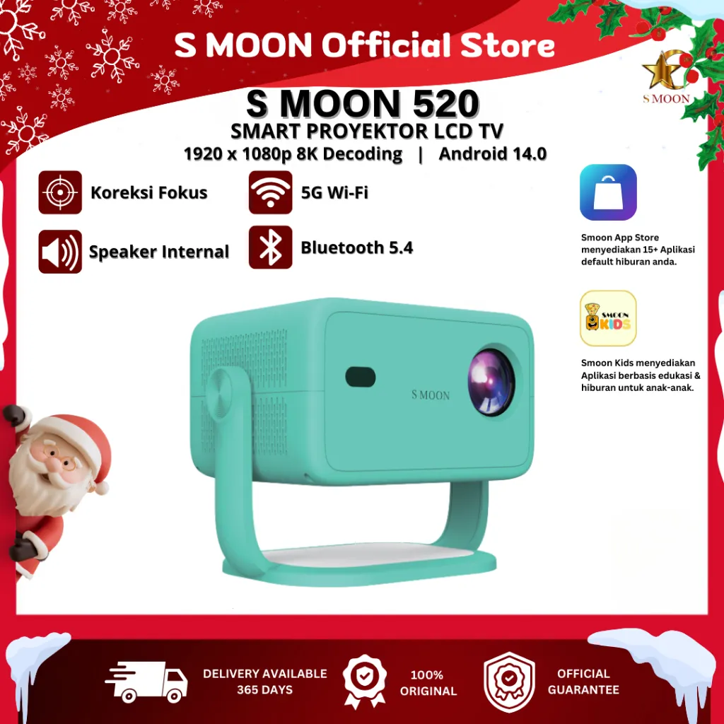 Smoon 520 Smart Proyektor Lcd TV - Smoon Kids App - Google Store - Android - Netflix - Youtube - Include Hdmi - Wifi & Bluetooth-  500ansi  - 1.080p-4k