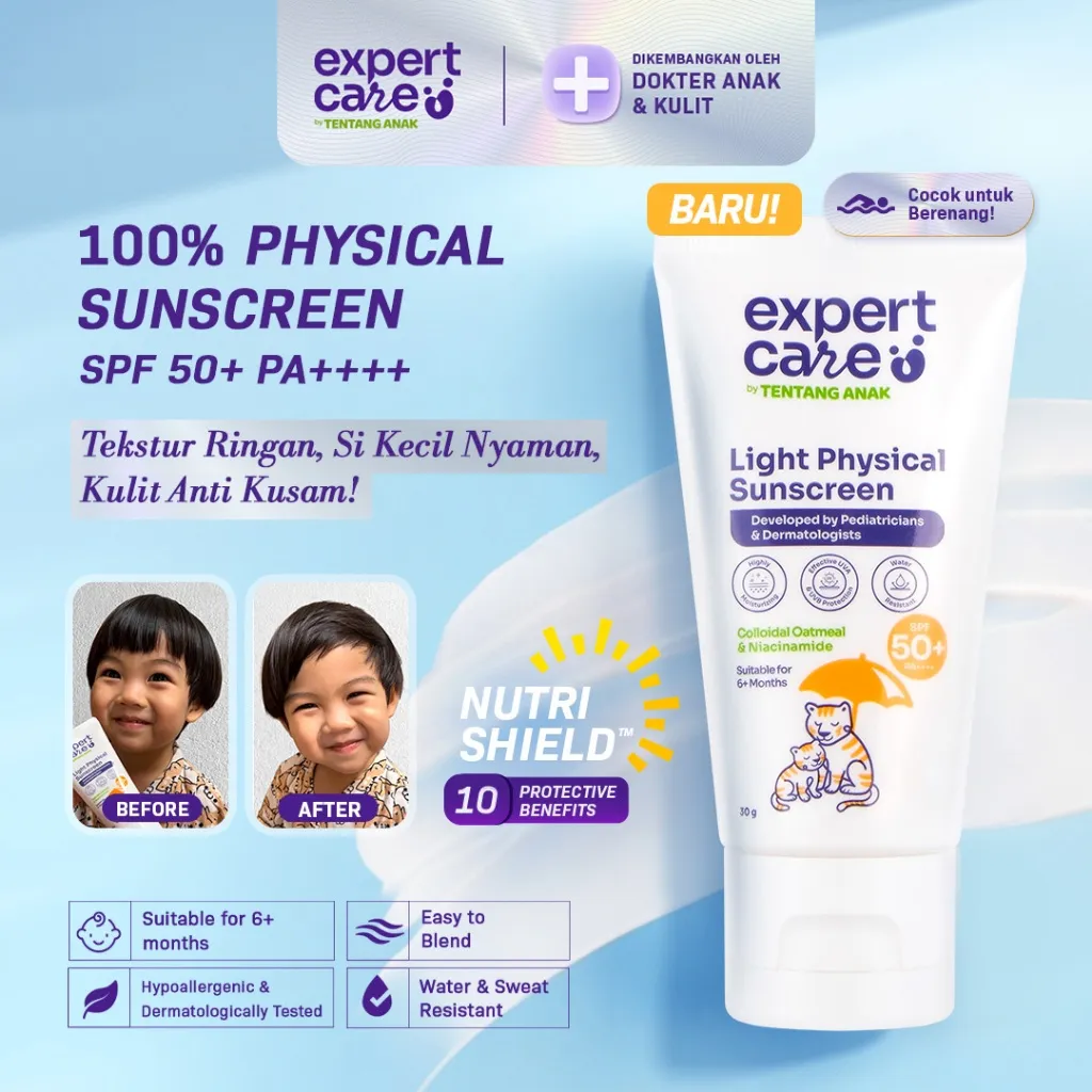 BARU! Sunscreen Bayi dan Anak - Expert Care Physical Sunscreen SPF 50+ PA ++++ 30 gr - Tubuh dan Wajah - Inovasi Nutrishield - Titanium Dioxide, Niacinamide, Multiple Ceramides & Colloidal Oatmeal
