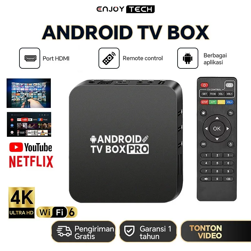 Android Tv Box Pro Kotak TVAndroid 4K HD Box Pro Kotak TV Cerdas 2.4G Wifi Kotak TV Cerdas Kotak TV Asisten Android 4pas AnCNetflix Versi Global