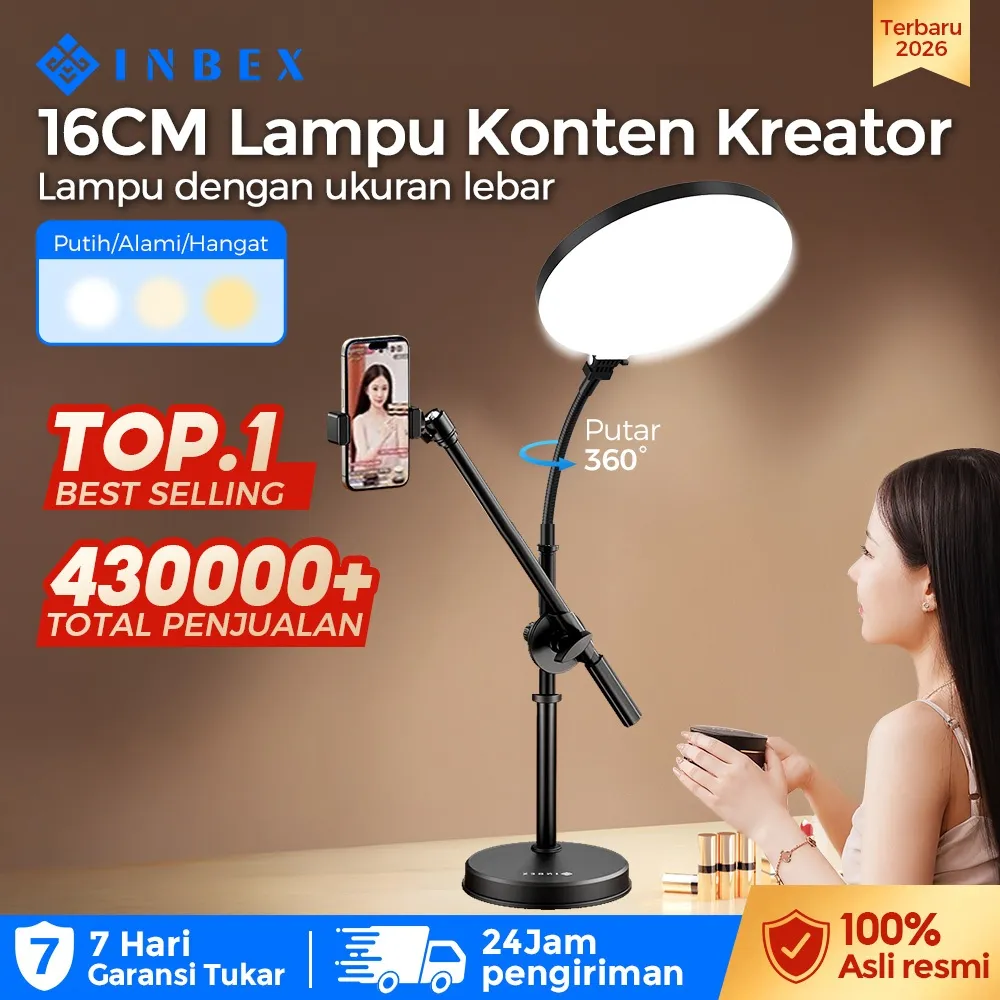 [k] INBEX IPL16  diputar 360°  Lampu LED Overhead Phone Stand hp Lighting Panel  Kontent/ Live Streaming Langsung/Photo/Vlog
