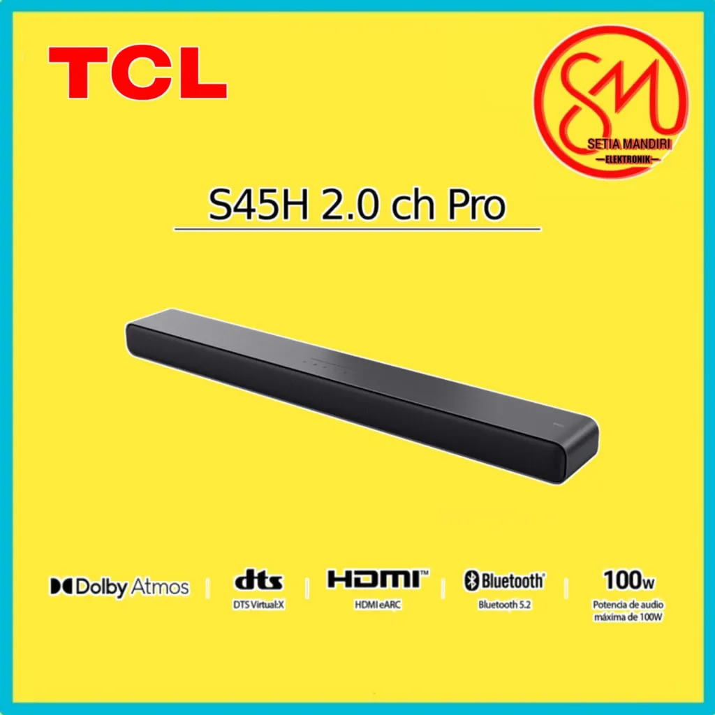TCL Soundbar S45H - Hi-Fi Speaker Wireless Bluetooth - Dual Bass System - Dolby Atmos
