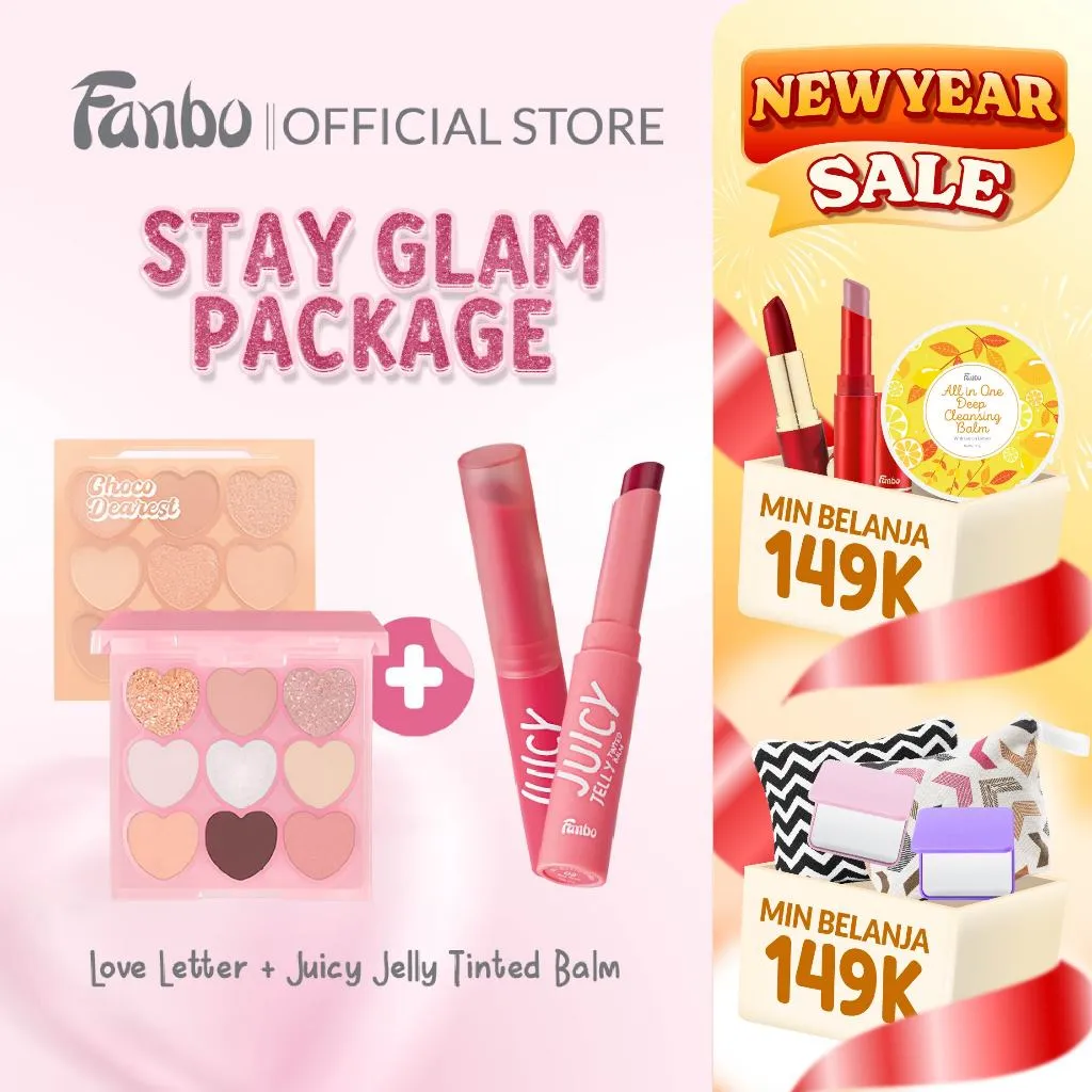 [PROMO LOVE LETTER] Stay Glam Bundle - Fanbo Love Letter Pigmented Eyeshadow Palette + Fanbo Juicy Jelly Tinted Lip Balm with Vit A, E, Super Stain & Pigmented