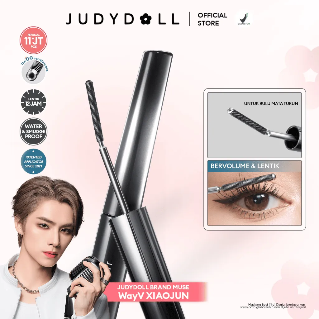 (BARU!) Judydoll Curling Iron Mascara (Maskara Besi Waterproof, Smudgeproof, Anti Clumpy, Hasil Lentik Natural Tahan Lama 12 Jam)