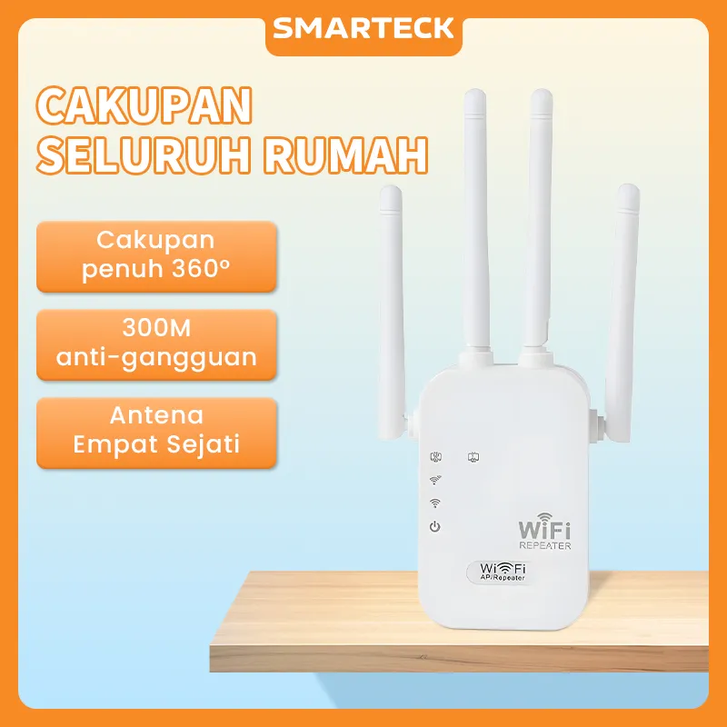 Smarteck WiFi Extender Repeater SWF01 Wireless Range Router 4 Antenna Home Signal Super Strong Wall Penetration Penguat Sinyal Booster 2.4G