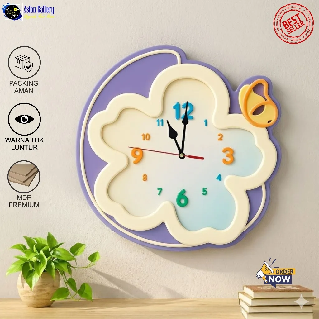 Jam Dinding BUNGA BOHO AESTETIK LED HOME Sweet Home Hiasan dinding Ruang tamu/ kamar tidur