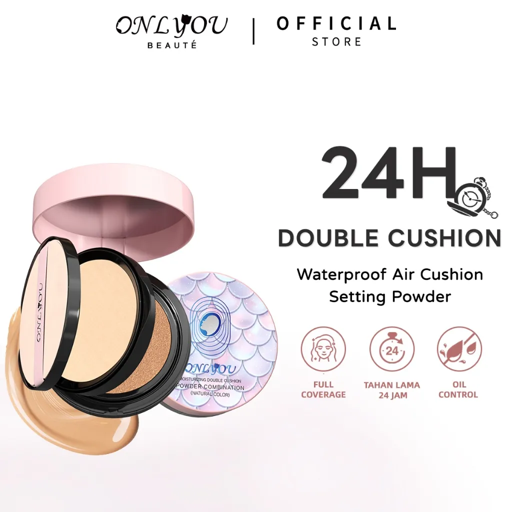 ONLYOU Double Air Cushion - Matte Cushion Foundation Dan Setting Powder - Full Coverage 24H Long-lasting Glowing Waterproof BB Cushion