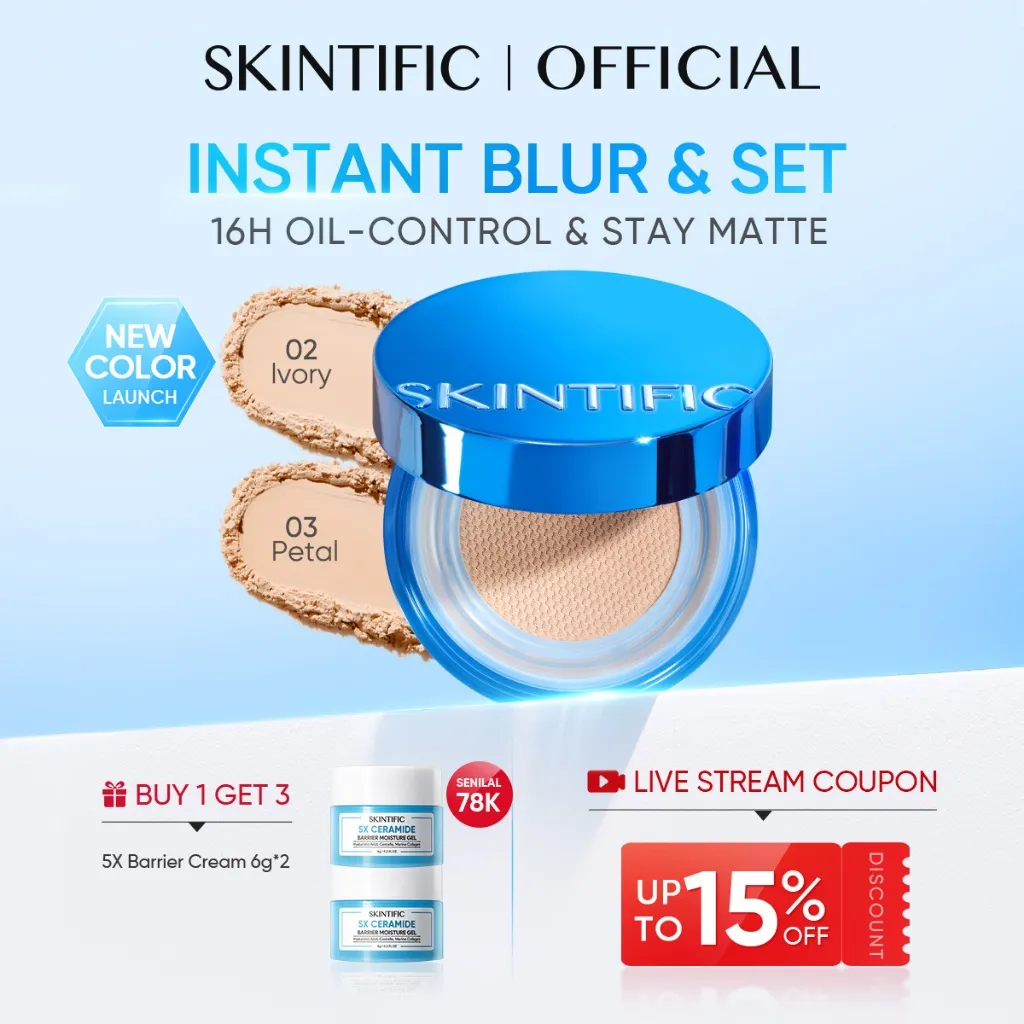 SKINTIFIC - Invisiblur All Day Loose Powder Cocok untuk Kulit Berminyak Berjerawat & Semua Jenis Kulit–Blur Halus Tetapkan Makeup Tahan Air & Kontrol Minyak 16 Jam Ringan Tahan Lama Tanpa Luntur Bubuk Bedak Halus bedak tabur