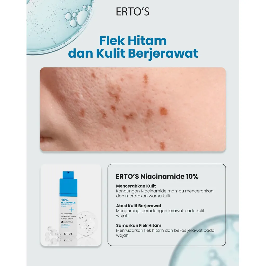 Erto's Niacinamide Serum Dosis Tinggi 10% Advanced  Mencerahkan Noda Hitam Melembabkan Meratakan Warna Kulit