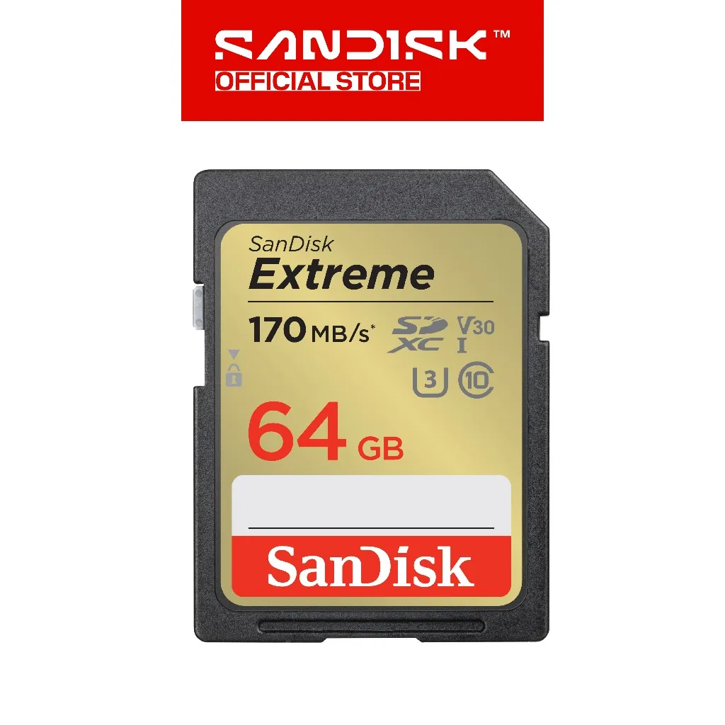 SANDISK SDXC Card Extreme 64GB UHS-I Class 10 U3 V30 (Up to 170MB/s)