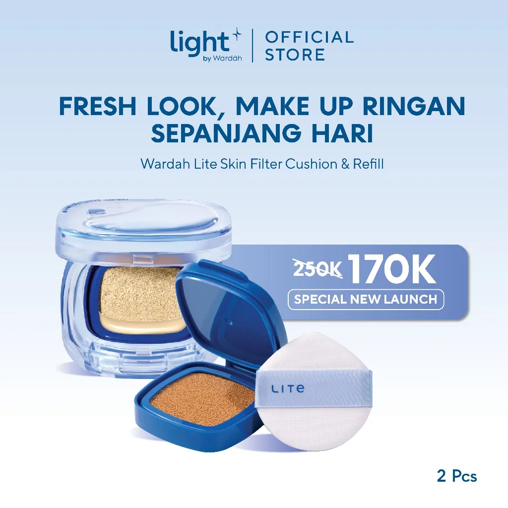 Lightplus by Wardah Cushion Bundle Lite Skin Filter Cushion + Refill Cushion - Make Up Ringan Tahan 8 Jam - Flawless Coverage Powder Foundation Glad Setting BB Cream Soft Satin and Glow Lightening Light Plus Light+ Lite Liteplus Lite+ Makeup