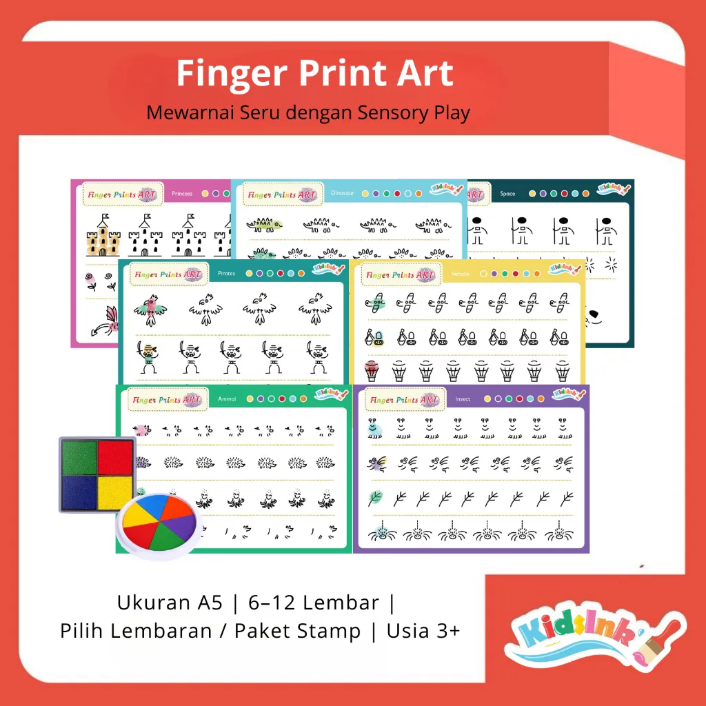 KIDSINK Mainan Edukasi Finger Print Art / Lembar Aktifitas Mewarnai Anak / Coloring Sensory Play