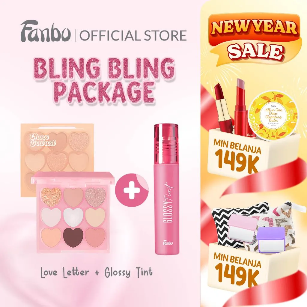 [PROMO LOVE LETTER] Bling Bling Bundle - Fanbo Love Letter Pigmented Eyeshadow Palette + Fanbo Glossy Tint Korean Make Up Look Super Stain & Pigmented