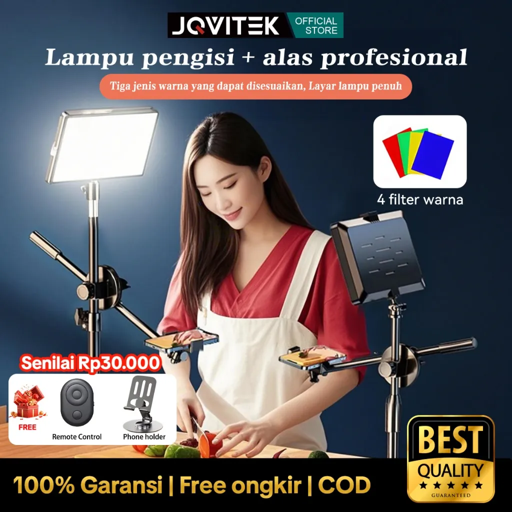 (Free Gift Phone Holder)Jqvitek tripod TR51 tripod konten kreator Overhead Phone Stand Tripod + Led Lampu Stand Holder Phone Holder Bracket 360° Lampu Fotografi Stand Holder Meja Buat Konten Masak / Video Unboxing /Live Streaming tongsis konten kreator