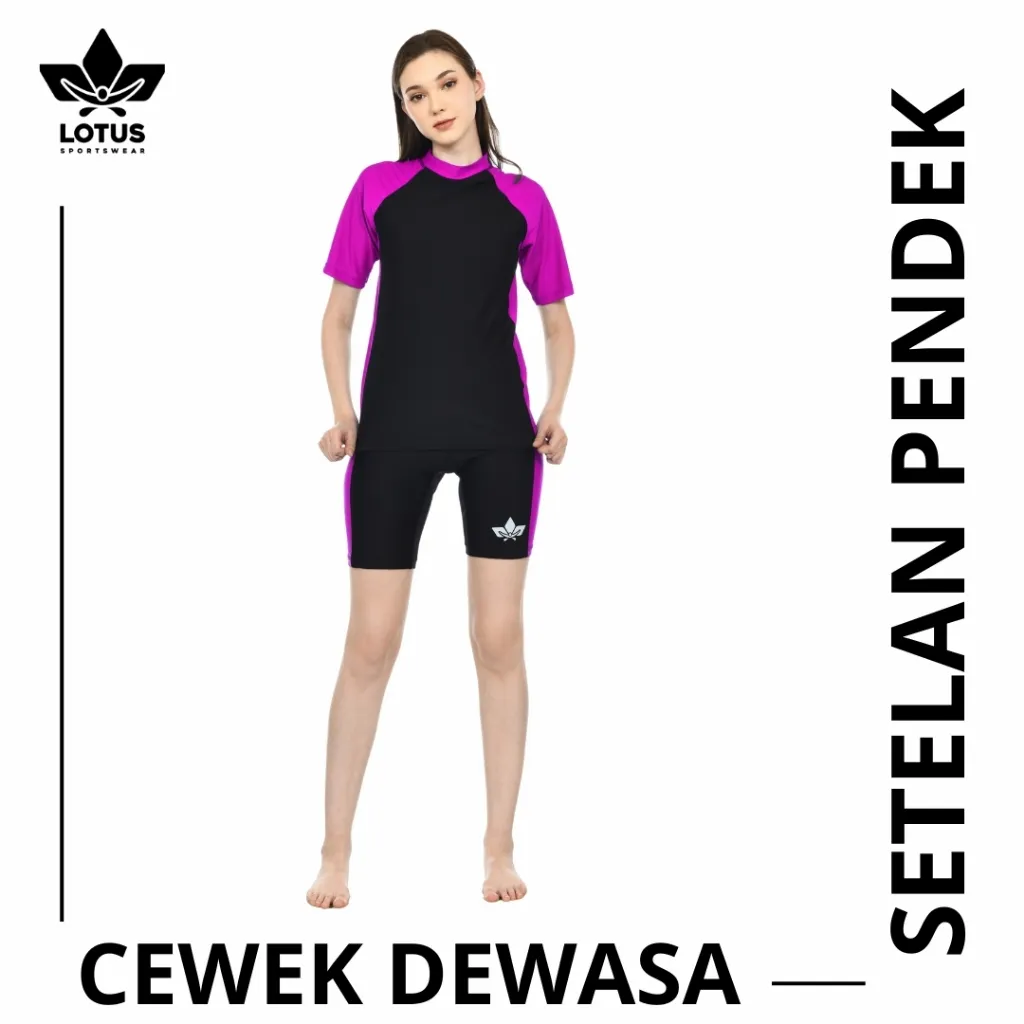 Lotus Sportswear Baju Renang Pendek Wanita/Remaja Tanggung – Bahan Adem & Cepat Kering