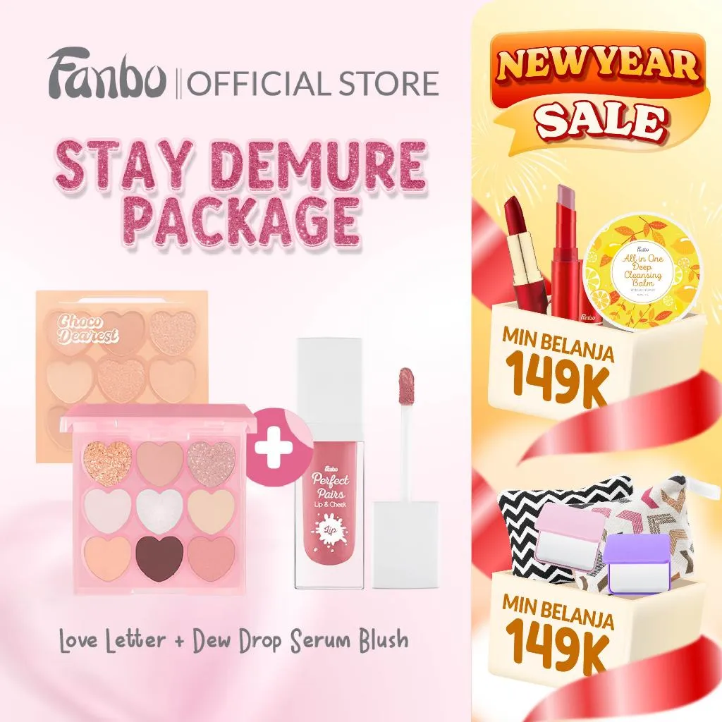 [PROMO LOVE LETTER] Stay Slay Bundle - Fanbo Love Letter Pigmented Eyeshadow Palette + Fanbo Dew Drop Serum Liquid Lip & Cheek Tint 2in1 Super Stain & Pigmented