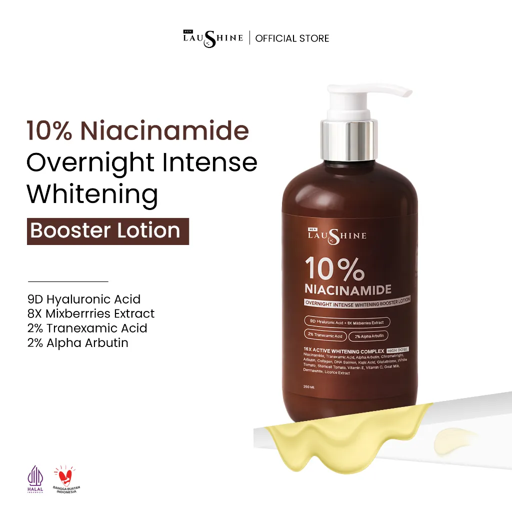 Laushine Overnight Whitening Booster Lotion Pump - Hyaluronic Niacinamide - Membantu Mencerahkan Kulit