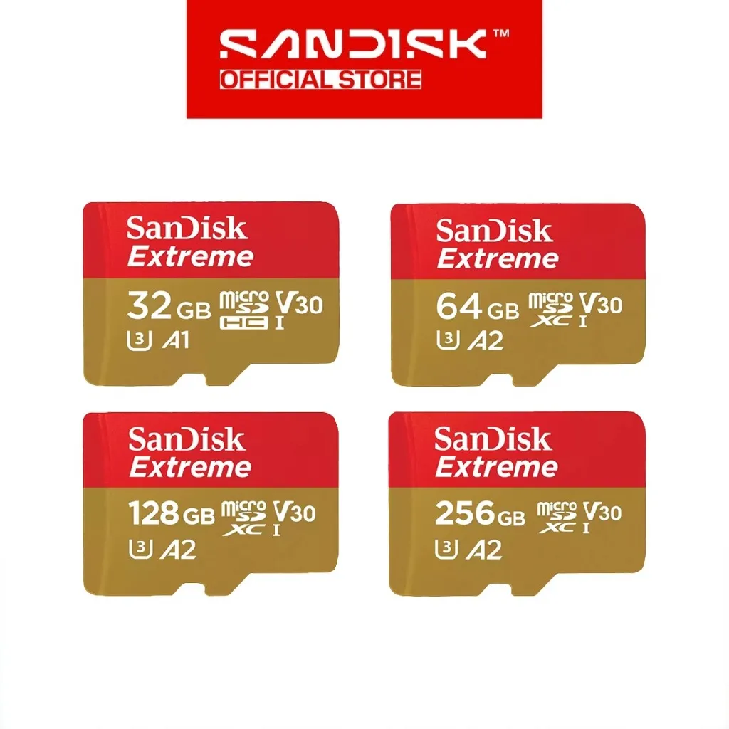 SANDISK microSDHC / microSDXC Extreme Card 32GB / 64GB / 128GB / 256GB UHS-I U3 Class 10