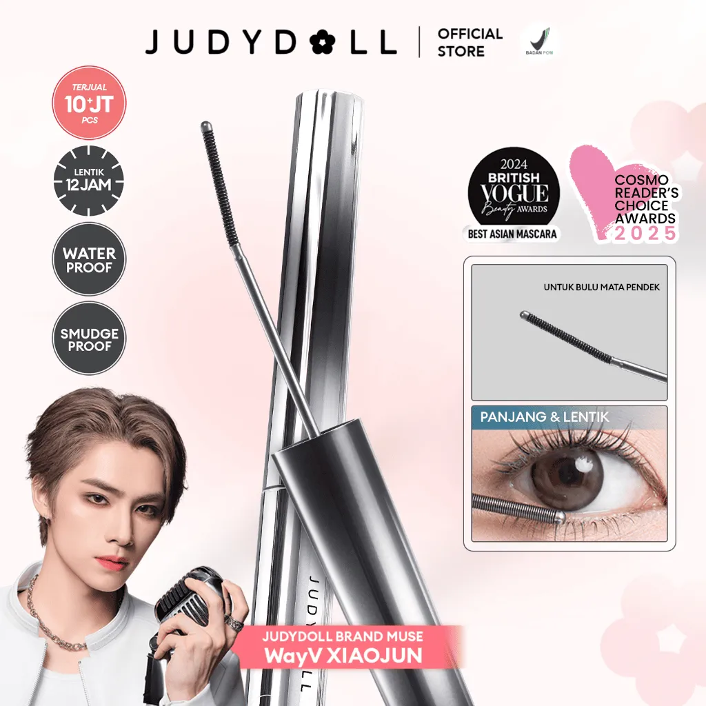(BEST SELLER) Judydoll Fine Curling Mascara (Maskara Besi Waterproof, Smudgeproof, Anti Clumpy, Hasil Lentik Natural Tahan Lama 12 Jam)