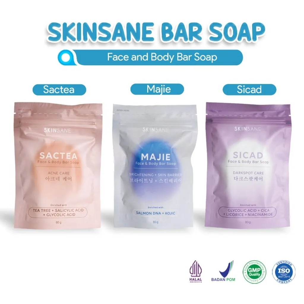 Sabun Batang SKINSANE Sabun Batang Wajah Anti Jerawat – Membersihkan Pori & Mengurangi Minyak Sabun Wajah Brightening – Kulit Cerah & Glowing Alami Sabun Wajah Batang Herbal – Natural, Lembut & Aman untuk Harian Cocok untuk Kulit Sensitif & Berjerawat