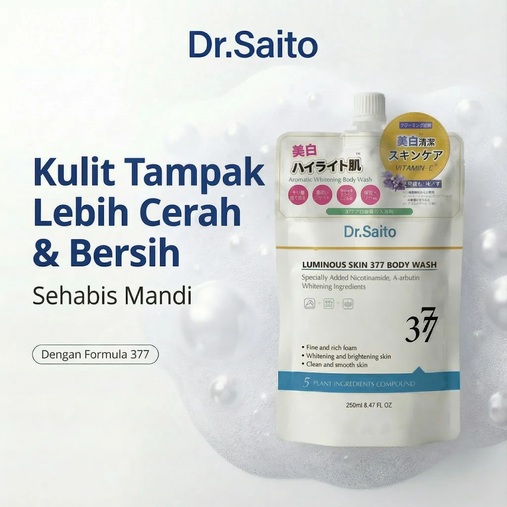 Dr.Saito Sabun Mandi Whitening 377 + Niacinamide | Body Wash untuk Kulit Kusam, Cerah & Bersih | Sabun Mandi Parfum