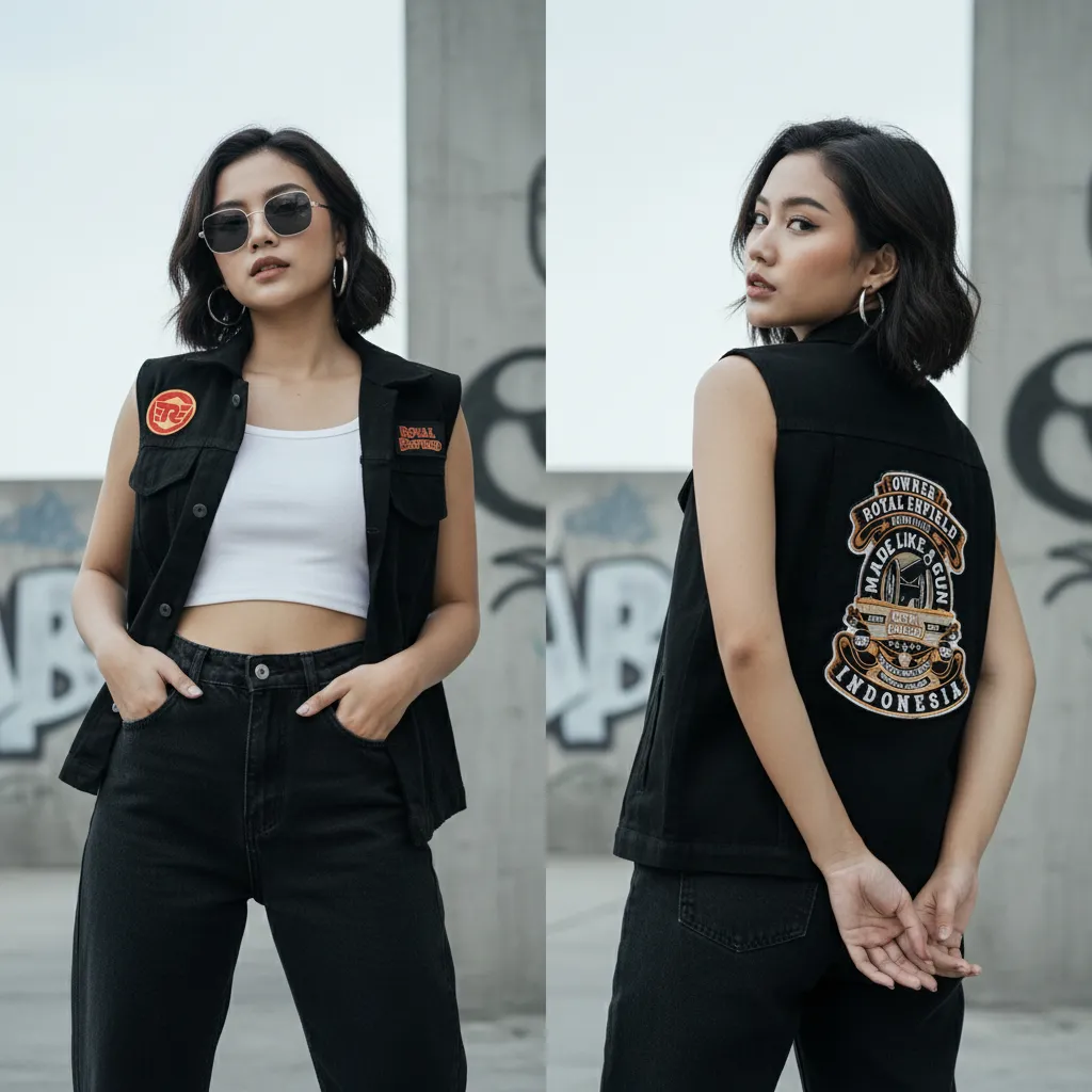 Rompi royal enfield/rompi jeans/rompi anak motor/vest pria/rompi bahan denim